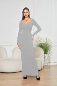 Two-in-one With Lining Double-layer Belly Contracting Hip Lifting Long Sleeve Narrow Dress (Option: Gray-XL)