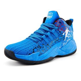 Men's breathable basketball shoes fashion non-slip combat sports shoes shock absorption student training sports shoes (Color: sapphire, size: 37)