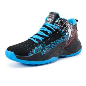 Men's breathable basketball shoes fashion non-slip combat sports shoes shock absorption student training sports shoes (Color: Black blue, size: 40)