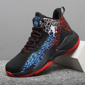 Men's breathable basketball shoes fashion non-slip combat sports shoes shock absorption student training sports shoes (Color: black red2, size: 39)