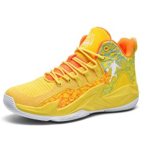 Men's breathable basketball shoes fashion non-slip combat sports shoes shock absorption student training sports shoes (Color: Yellow, size: 36)