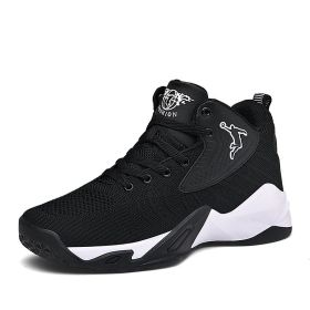 Men's breathable basketball shoes fashion non-slip combat sports shoes shock absorption student training sports shoes (Color: black and white2, size: 43)