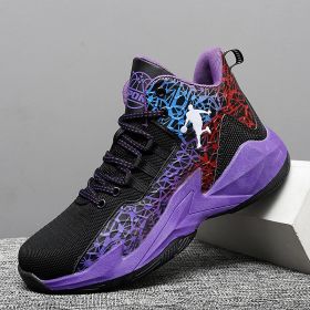 Men's breathable basketball shoes fashion non-slip combat sports shoes shock absorption student training sports shoes (Color: Purple, size: 43)