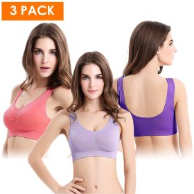 3 Pack Sport Bras For Women Seamless Wire free Bra Light Support Tank Tops For Fitness Workout Sports Yoga Sleep Wearing (Color: PP_GY_MelonRed, size: 3XL)