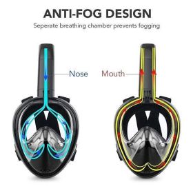 Full Face Snorkel Mask with Optional HD 1080P Action Sports Camera (Mask Color: Black, Option: Mask Only)