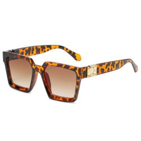 Oversized Square Sunglasses Women Luxury Brand Sunglasses Women Mirror Sun Glasses For Men Eyewear (Frame Color: As picture, Lenses Color: LeopardTea)