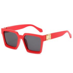 Oversized Square Sunglasses Women Luxury Brand Sunglasses Women Mirror Sun Glasses For Men Eyewear (Frame Color: As picture, Lenses Color: RedGray)