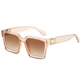 Oversized Square Sunglasses Women Luxury Brand Sunglasses Women Mirror Sun Glasses For Men Eyewear (Frame Color: As picture, Lenses Color: ChampagneTea)