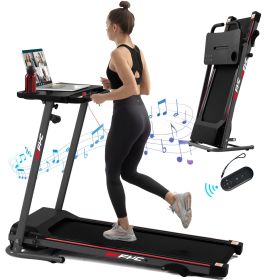 FYC Folding Treadmill for Home with Desk - 2.5HP Compact Electric Treadmill for Running and Walking Foldable Portable Running Machine for Small Spaces (Color: Black)