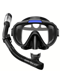 Enhanced Silicone Diving Set Antifog Mask Breathing Tube (Color: Black, size: one-size)